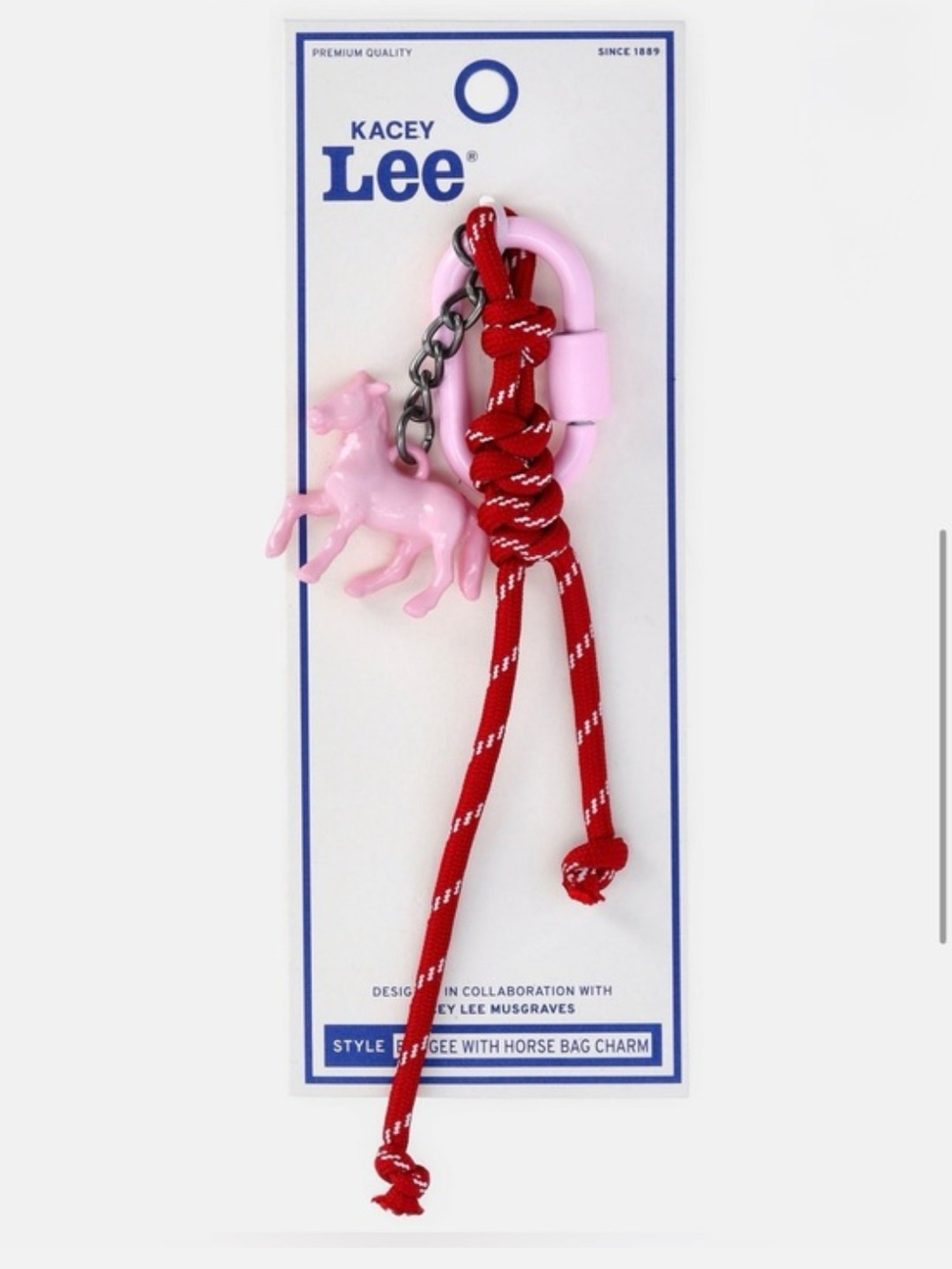 Lee Pink Horse Keychain with Red Rope and Clip